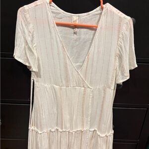 Elegant White and Gold V-Neck Dress